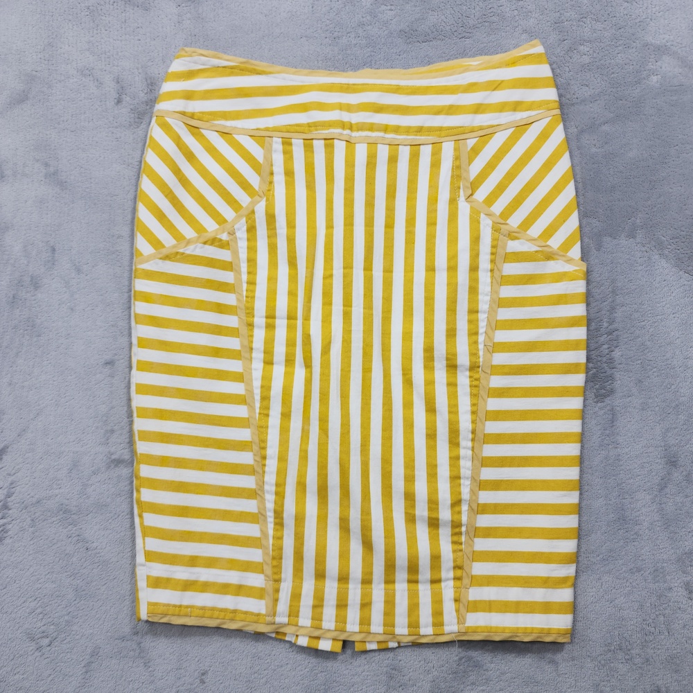 Toi Et Moi Skirt Womens M Yellow Striped Pencil Knee Length Lined Back Zip